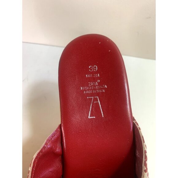 ZARA Rare Red+White Houndstooth Wood Wedge Clog Retro 40s Pin-up Bow Tie - Picture 4 of 9